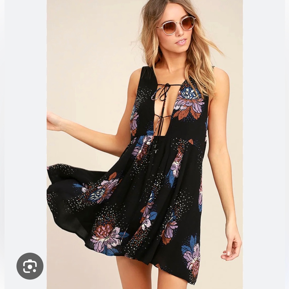 Free People Lovely Day Black Floral Print Dress XS